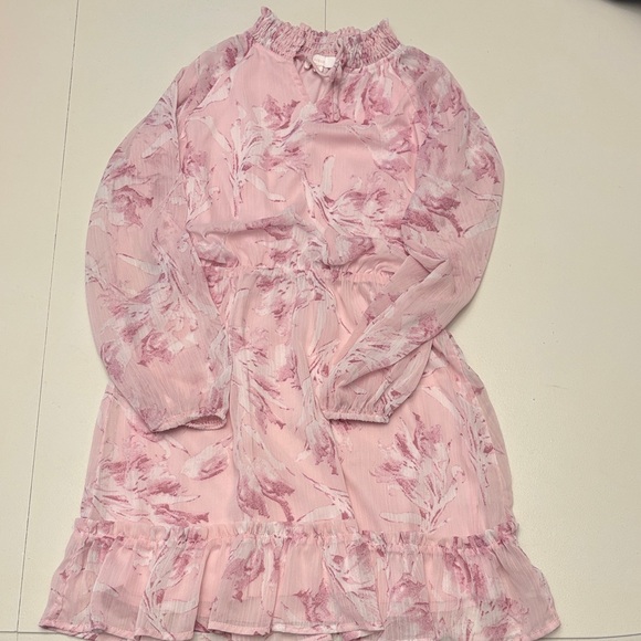 GB girls Other - GB girls Pink Floral Ruffle-Hem Long Sleeve Dress